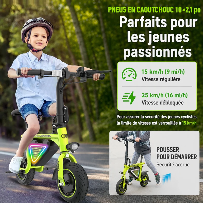 Gyrocopters - Trottinette électrique pour enfants Radi8 - Vitesse 25 km/h - Autonomie 20 km - Éclairage LED - Vert