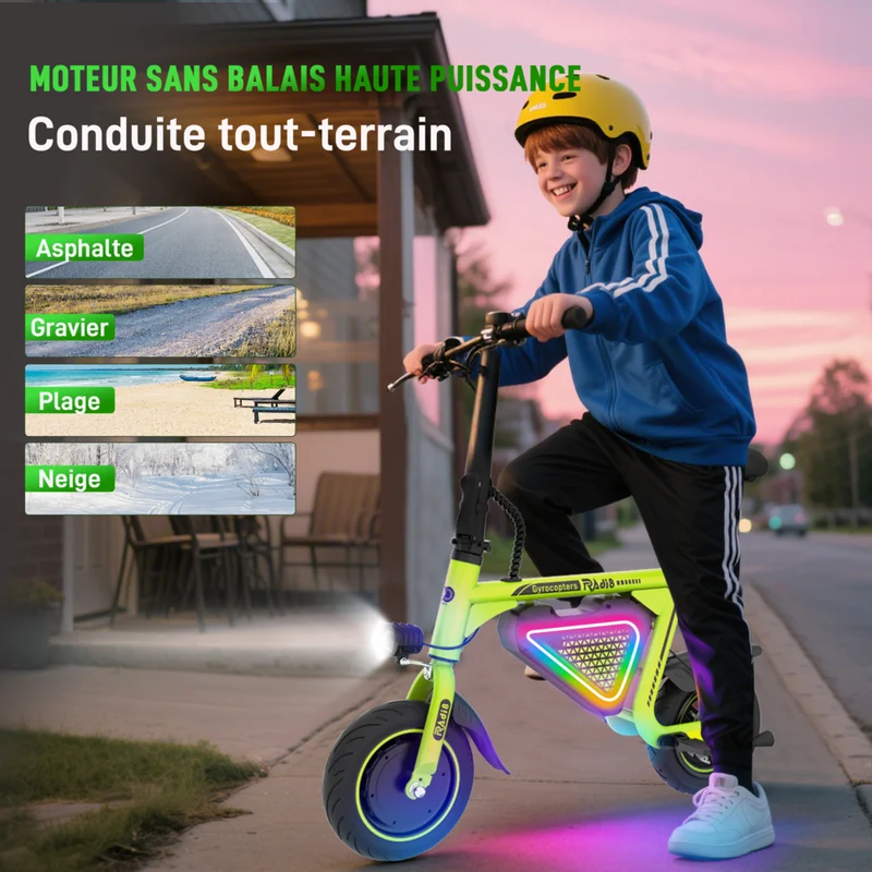 Gyrocopters - Trottinette électrique pour enfants Radi8 - Vitesse 25 km/h - Autonomie 20 km - Éclairage LED - Vert