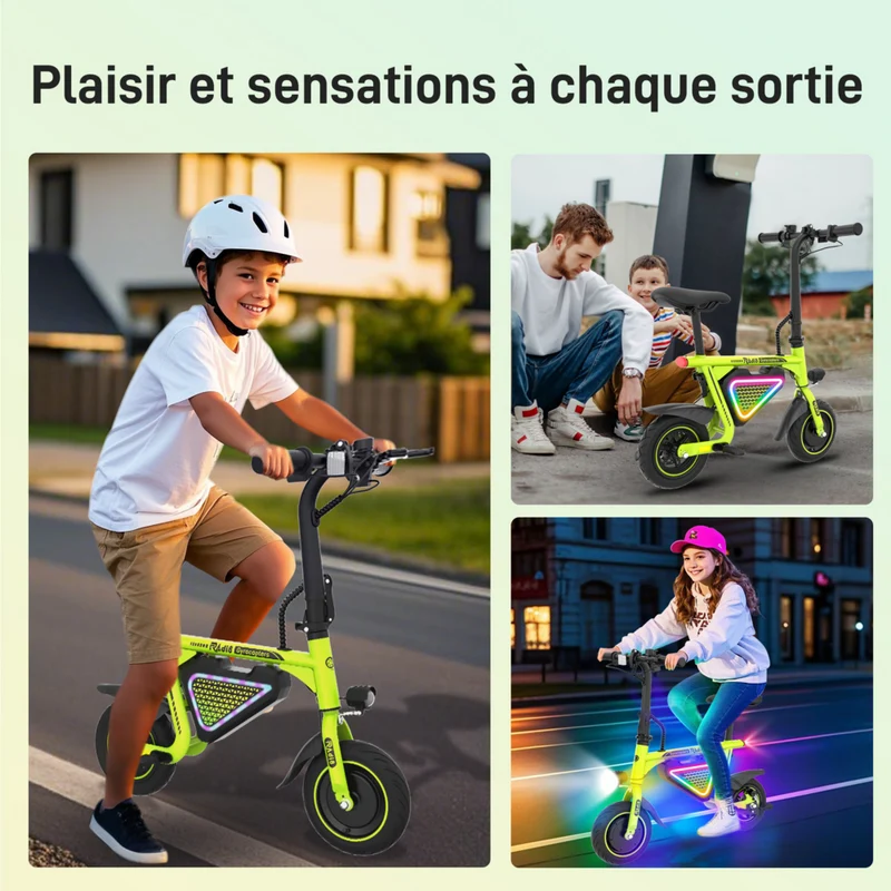 Gyrocopters - Trottinette électrique pour enfants Radi8 - Vitesse 25 km/h - Autonomie 20 km - Éclairage LED - Vert