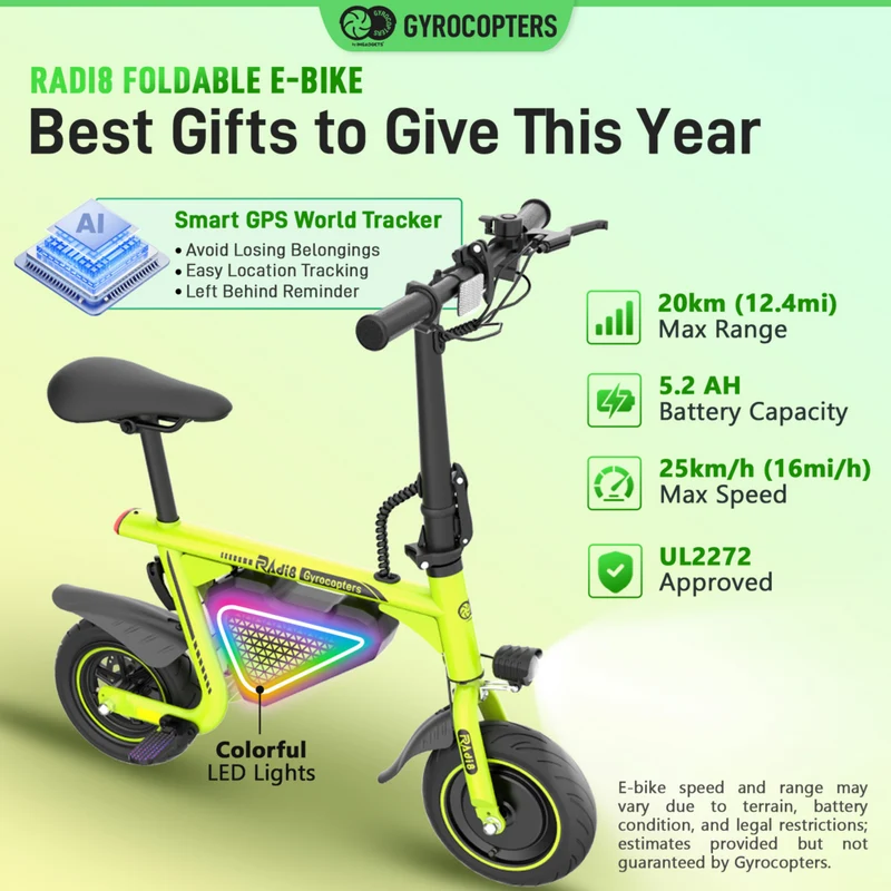 Gyrocopters Radi8 Electric Scooter for Kids - Speed 25 kmph - Range 20 km - LED Lights - Green
