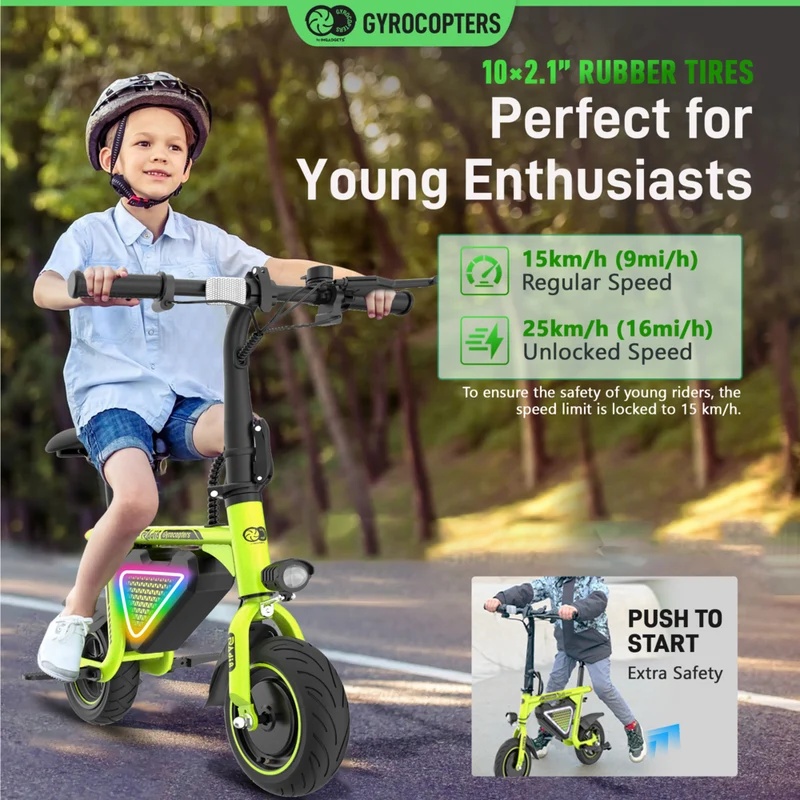 Gyrocopters Radi8 Electric Scooter for Kids - Speed 25 kmph - Range 20 km - LED Lights - Green