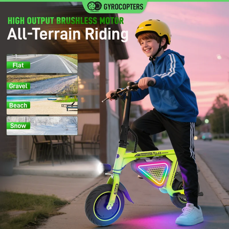 Gyrocopters Radi8 Electric Scooter for Kids - Speed 25 kmph - Range 20 km - LED Lights - Green