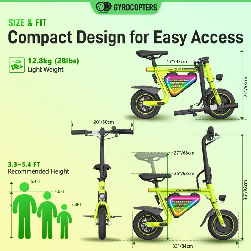 Gyrocopters Radi8 Electric Scooter for Kids - Speed 25 kmph - Range 20 km - LED Lights - Green