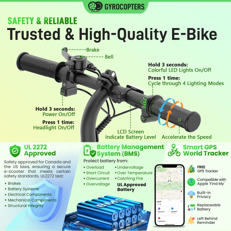Gyrocopters Radi8 Electric Scooter for Kids - Speed 25 kmph - Range 20 km - LED Lights - Green