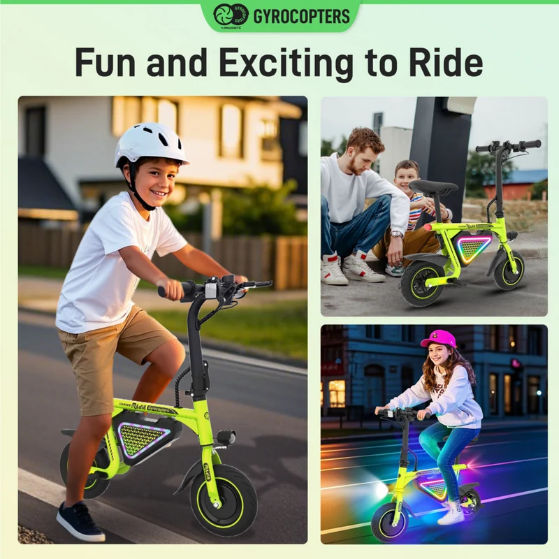 Gyrocopters Radi8 Electric Scooter for Kids - Speed 25 kmph - Range 20 km - LED Lights - Green