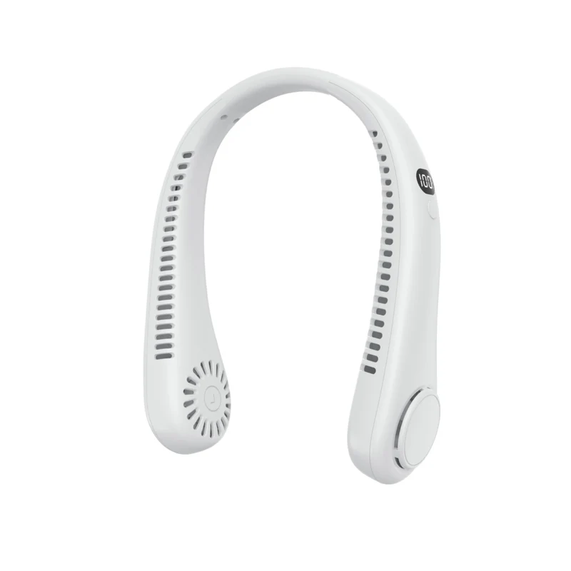 Powerology - Ventilateur de cou rechargeable avec écran numérique à DEL - blanc