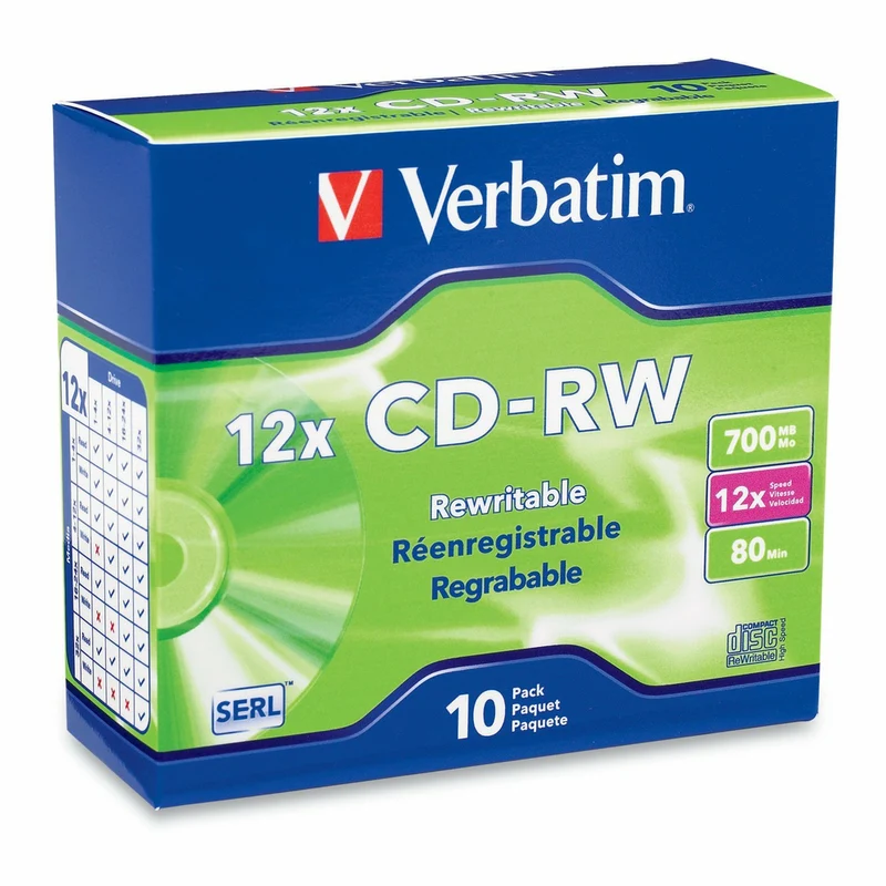 Verbatim - CD-RW 700 Mo 4X-12X haute vitesse surface avec identification de la marque - paquet de 10