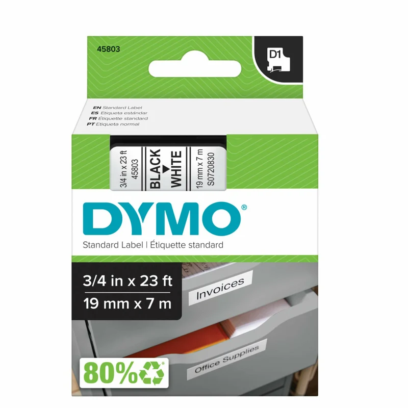 DYMO - Ruban d'étiquettes D1, 19 mm (3/4 po), noir sur blanc