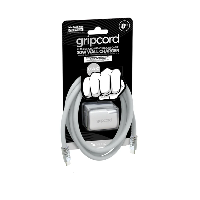 Helix 30W Wall Charger & Silicone USB-C Cable Bundle - Silver