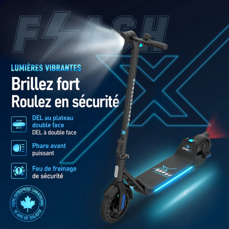 Gyrocopters - Trottinette électrique FlashX pour adultes et adolescents - Vitesse 32 km/h - Autonomie 32 km - Application - Noir