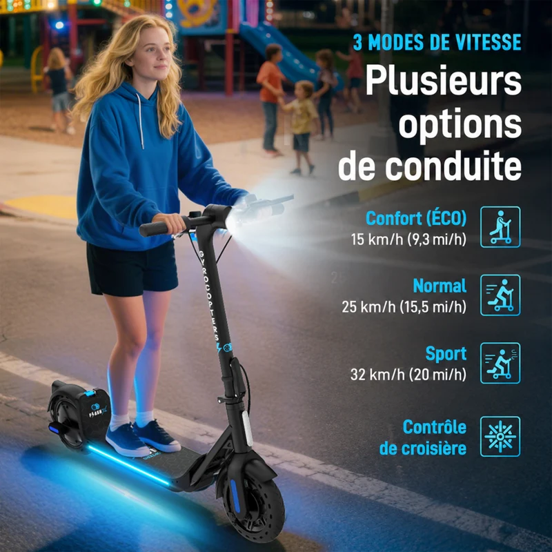 Gyrocopters - Trottinette électrique FlashX pour adultes et adolescents - Vitesse 32 km/h - Autonomie 32 km - Application - Noir