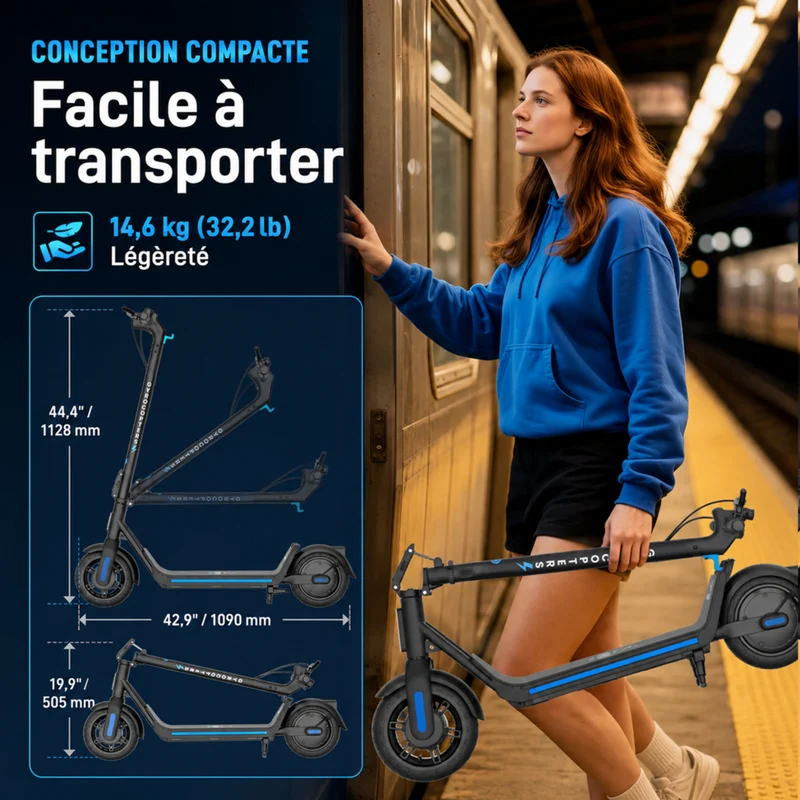 Gyrocopters - Trottinette électrique FlashX pour adultes et adolescents - Vitesse 32 km/h - Autonomie 32 km - Application - Noir