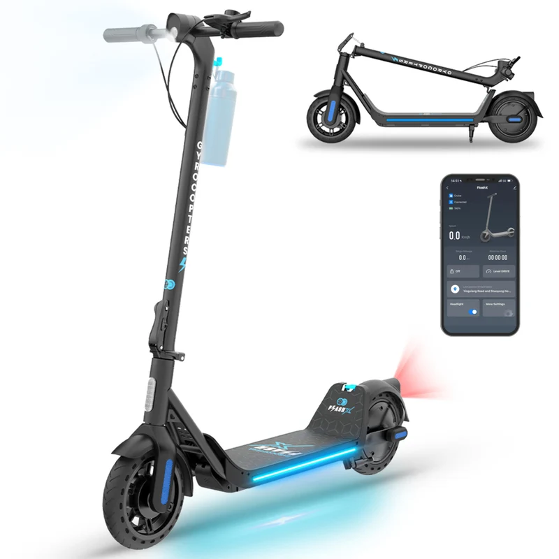 Gyrocopters FlashX Electric Scooter for Adults & Teens - Speed 32 kmph - Range 32 km - APP - Black
