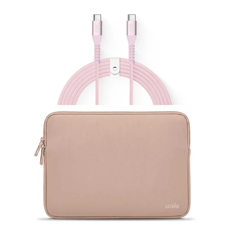 LOGiiX Vibrance Neo Sleeve Bundle with USB-C to USB-C Cable - Blush