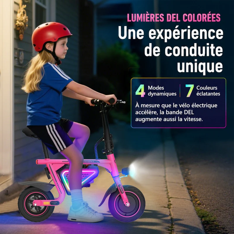 Gyrocopters - Trottinette électrique pour enfants Radi8 - Vitesse 25 km/h - Autonomie 20 km - Éclairage LED - Rose