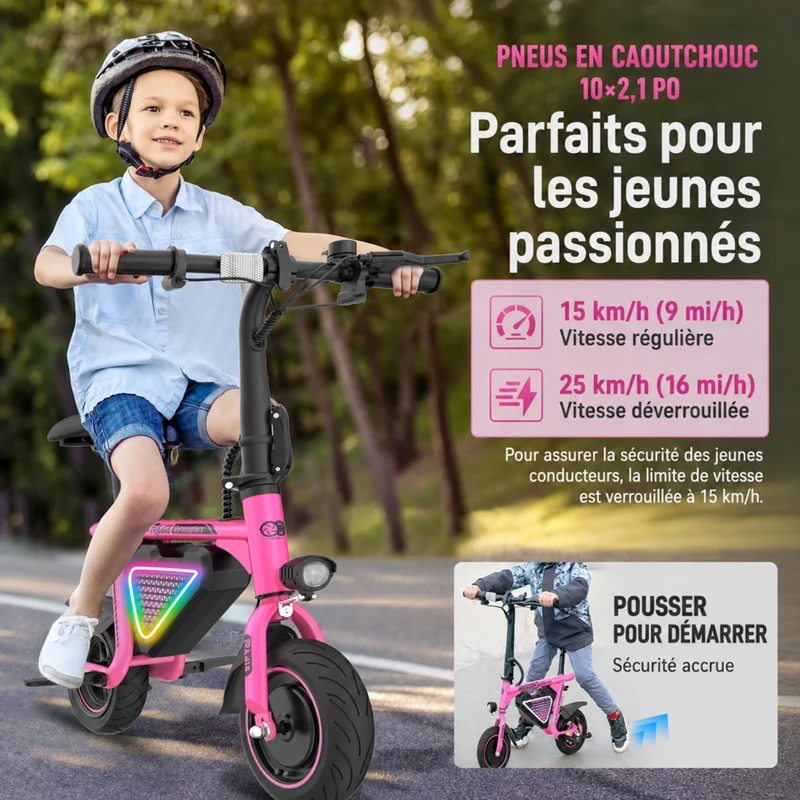 Gyrocopters - Trottinette électrique pour enfants Radi8 - Vitesse 25 km/h - Autonomie 20 km - Éclairage LED - Rose