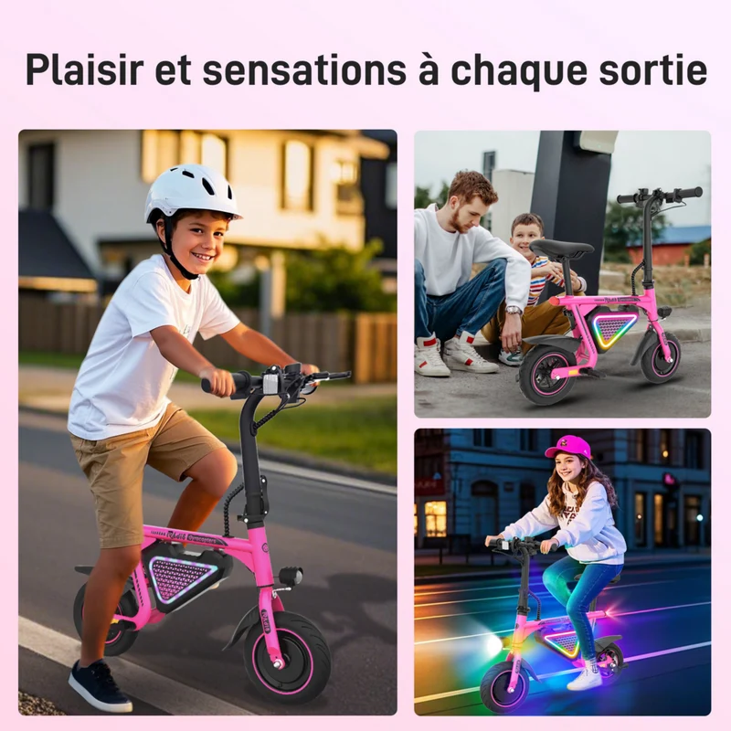 Gyrocopters - Trottinette électrique pour enfants Radi8 - Vitesse 25 km/h - Autonomie 20 km - Éclairage LED - Rose