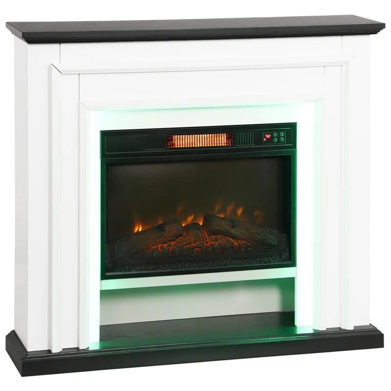 HOMCOM 41" Electric Fireplace with Mantel and Adjustable 3D Flame Effect - 1400 W - Black and White