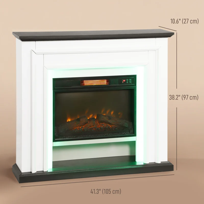 HOMCOM 41" Electric Fireplace with Mantel and Adjustable 3D Flame Effect - 1400 W - Black and White