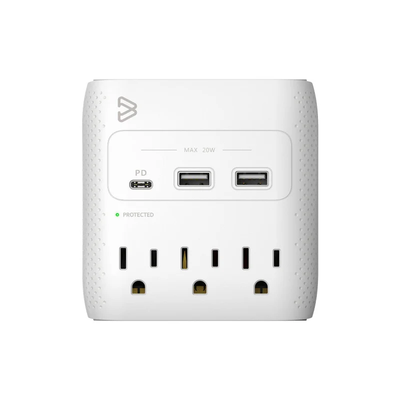 BlueDiamond 3-Outlet Wall Surge Protector + 20W USB-C PD + 2 x USB-A