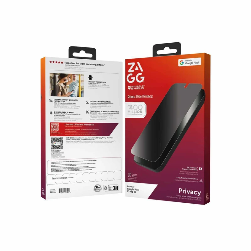 ZAGG - Protection d’écran InvisibleShield Glass Elite confidentialité 2-voies pour Pixel 10 Pro XL