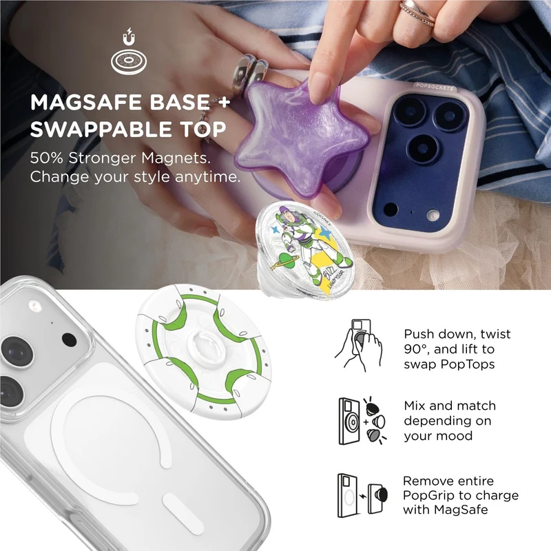 Toy Story X PopSockets PopGrip MagSafe Phone Grip/Stand with Swappable Top (Buzz)