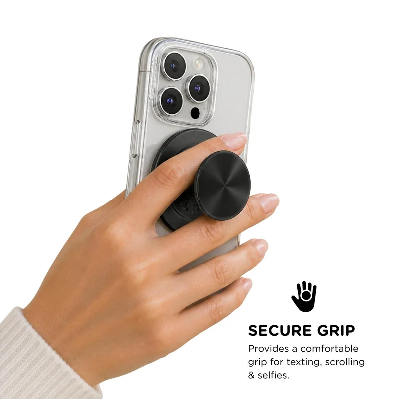PopSockets PopGrip MagSafe Phone Grip/Stand with Swappable Top Kickout (Alum Radial Black)