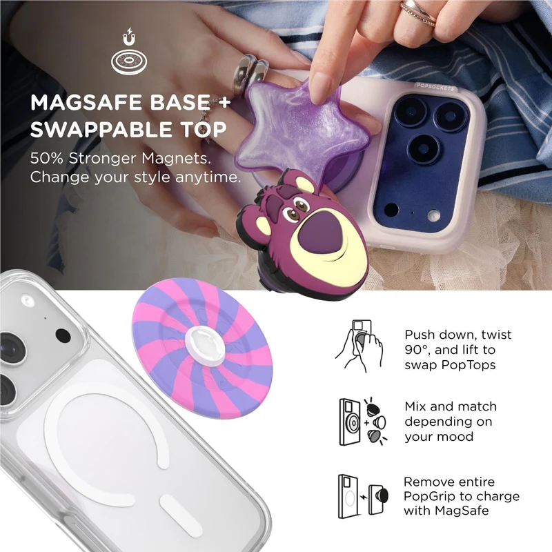 Toy Story X PopSockets PopGrip MagSafe Phone Grip/Stand with Swappable Top (Popout Lotso)