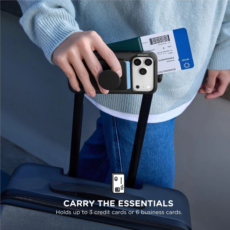 PopSockets PopWallet+ MagSafe Kick-Out Phone Wallet and Stand (Alum Radial Navy)