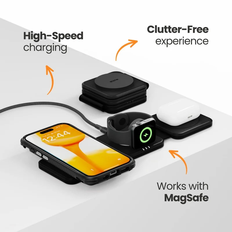 EFM Flux Travel 3 in 1 Wireless Charger with 20W Wall Charger