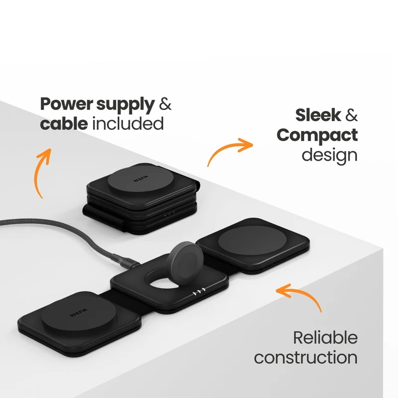 EFM Flux Travel 3 in 1 Wireless Charger with 20W Wall Charger