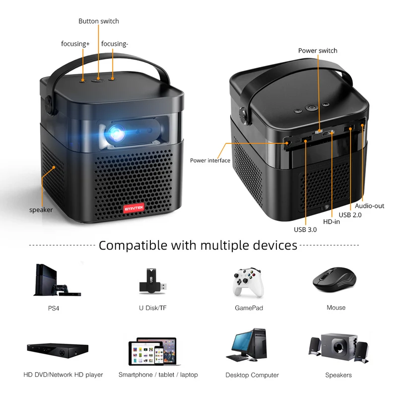 New BYINTEK U70 Pro Android Smart Portable 4K DLP Projector For Home Theater lAsEr Proyector Beamer