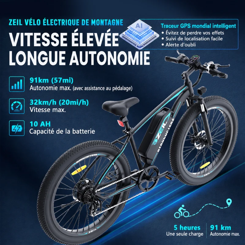Gyrocopters - Vélo électrique pour adultes Zeil - Vitesse 40 km/h - Autonomie PAS 91 km - Noir