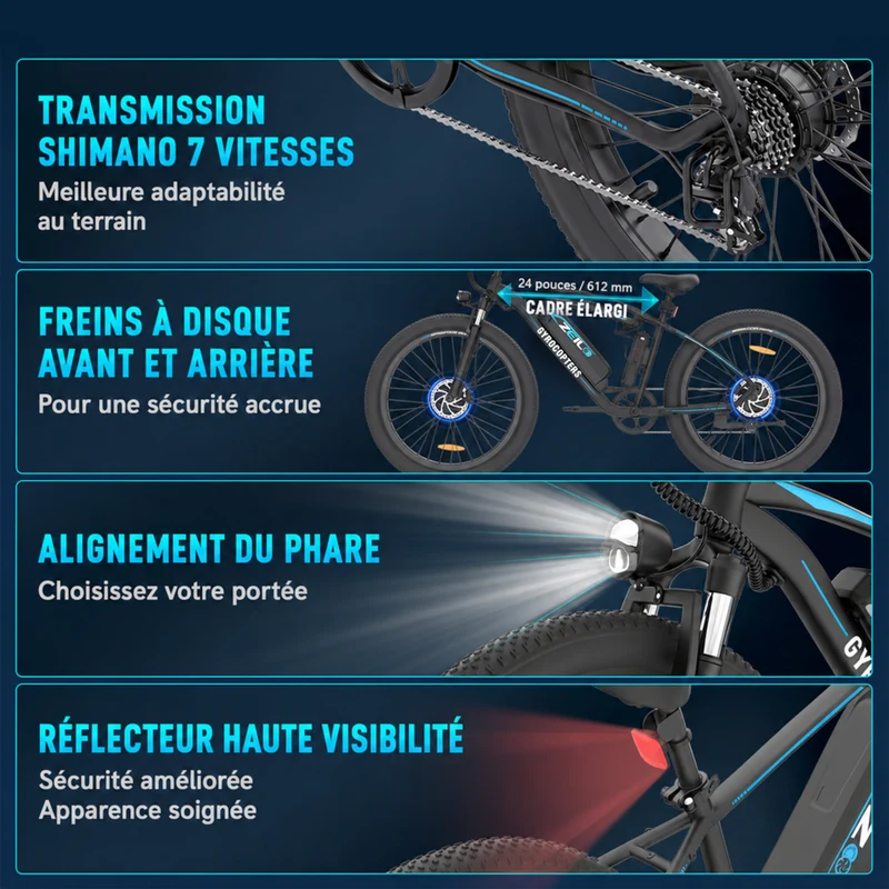 Gyrocopters - Vélo électrique pour adultes Zeil - Vitesse 40 km/h - Autonomie PAS 91 km - Noir
