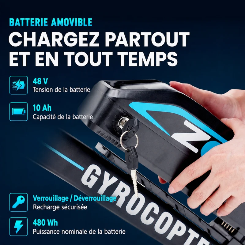 Gyrocopters - Vélo électrique pour adultes Zeil - Vitesse 40 km/h - Autonomie PAS 91 km - Noir