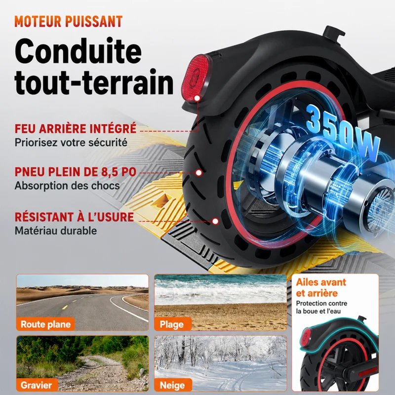Gyrocopters - Trottinette électrique Flash 6.0 pour adultes et adolescents - Vitesse 30 km/h - Autonomie 30 km - 350 W - Noir