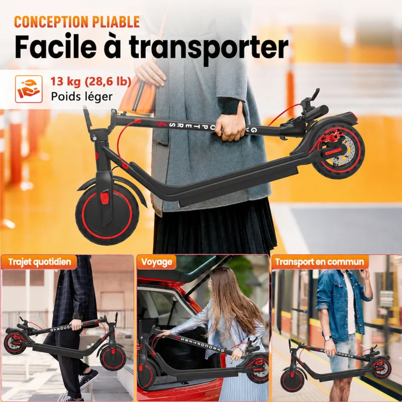 Gyrocopters - Trottinette électrique Flash 6.0 pour adultes et adolescents - Vitesse 30 km/h - Autonomie 30 km - 350 W - Noir
