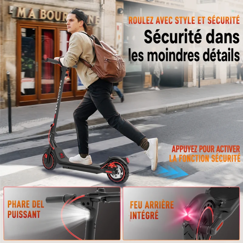 Gyrocopters - Trottinette électrique Flash 6.0 pour adultes et adolescents - Vitesse 30 km/h - Autonomie 30 km - 350 W - Noir