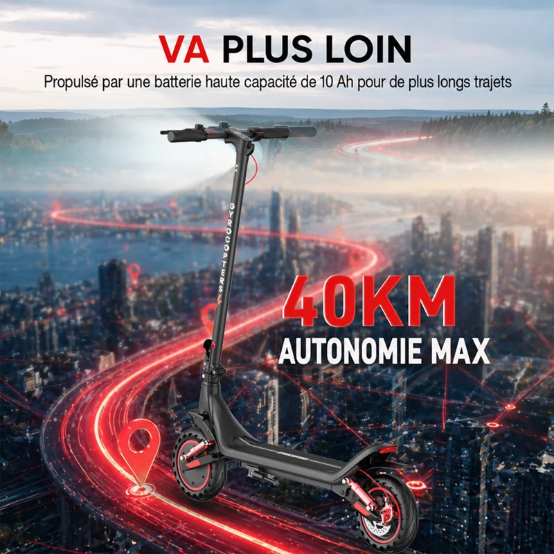 Gyrocopters - Trottinette électrique Flash 6.0 MAX pour adultes et adolescents - Vitesse : 32 km/h - Autonomie : 40 km - Noir