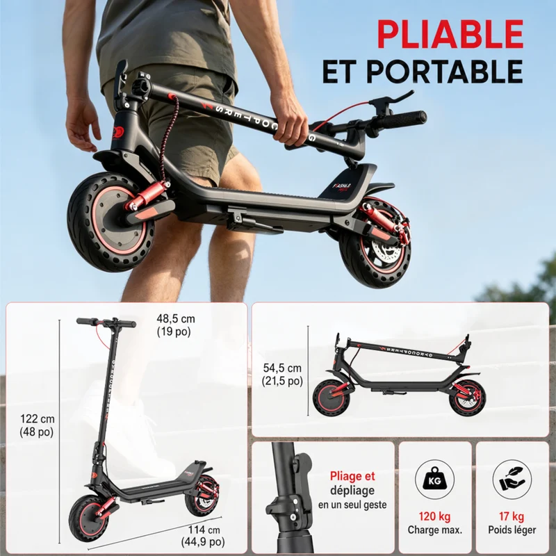 Gyrocopters - Trottinette électrique Flash 6.0 MAX pour adultes et adolescents - Vitesse : 32 km/h - Autonomie : 40 km - Noir