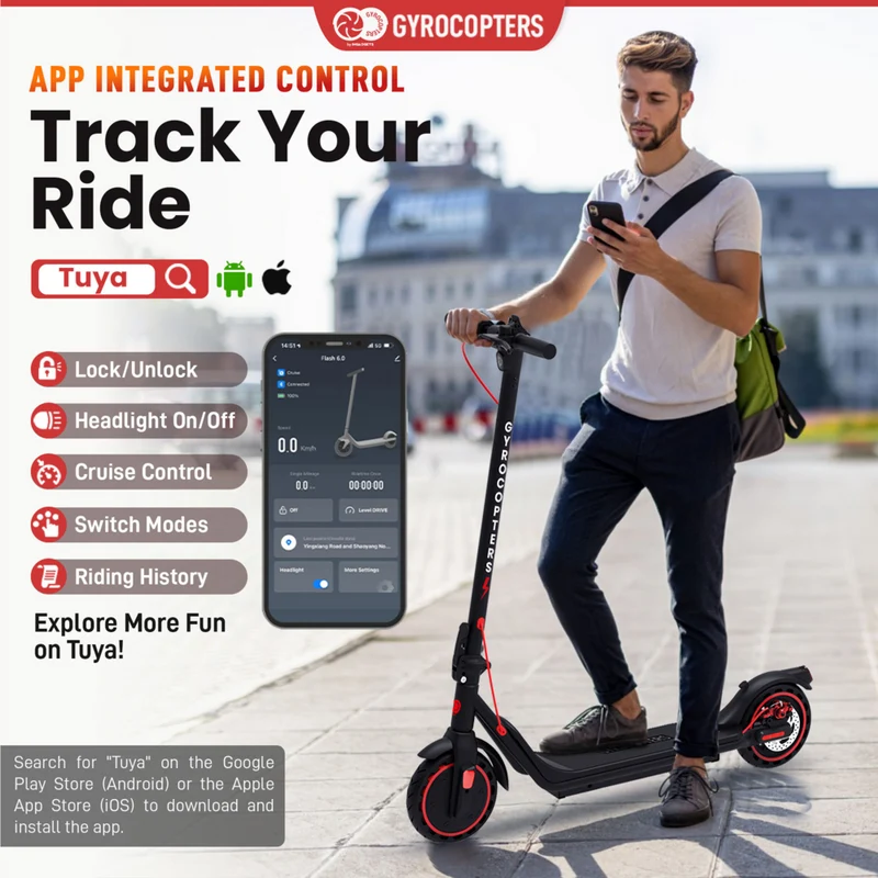 Gyrocopters Flash 6.0 Electric Scooter for Adults & Teens - Speed 30 kmph - Range 30 km - 350 W-Black