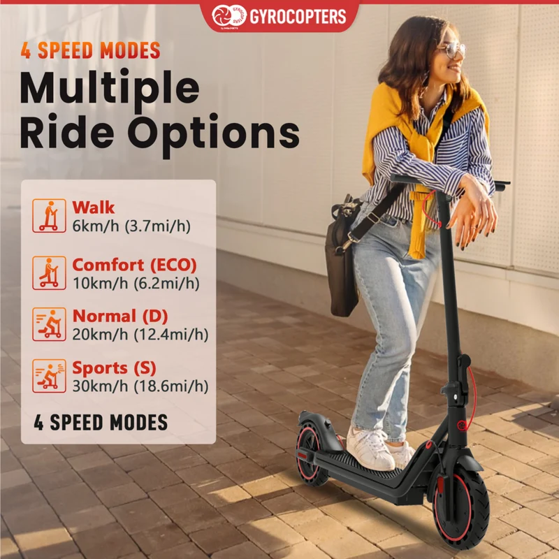 Gyrocopters Flash 6.0 Electric Scooter for Adults & Teens - Speed 30 kmph - Range 30 km - 350 W-Black