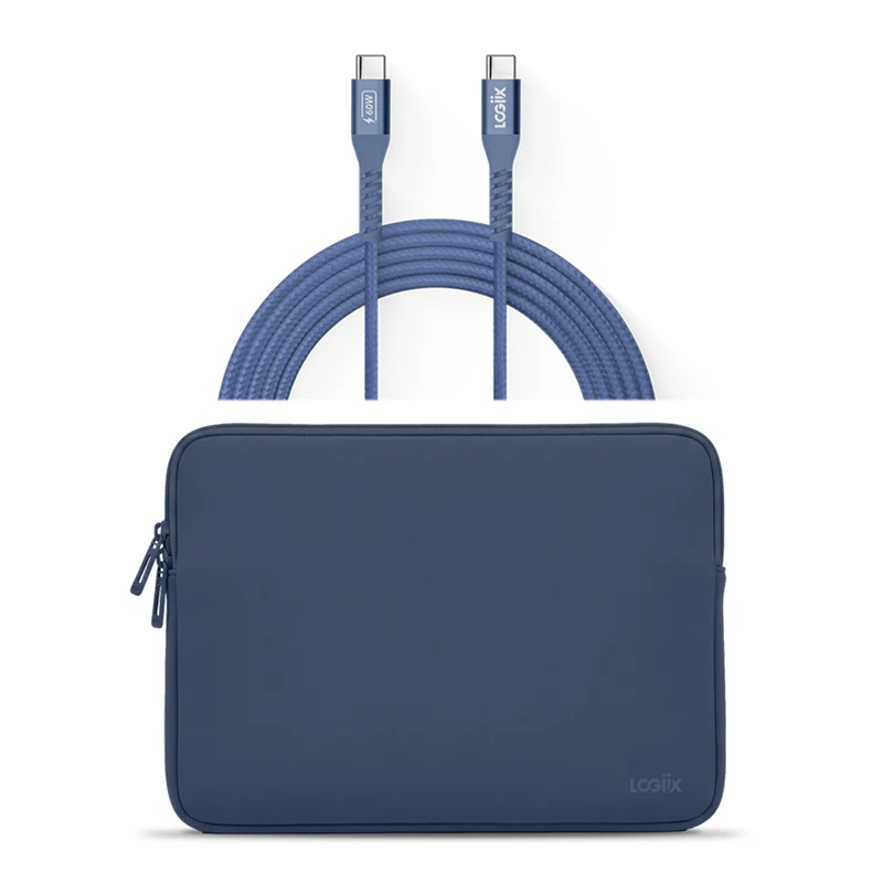 LOGiiX Vibrance Neo Sleeve Bundle with USB-C to USB-C Cable - Indigo