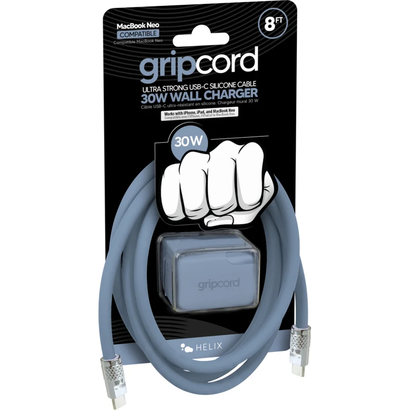 Helix 30W Wall Charger & Silicone USB-C Cable Bundle - Indigo