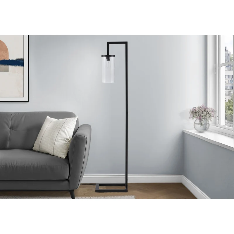 Monarch Specialties 9656 68"H Floor Lamp - Black Metal/Glass Shade