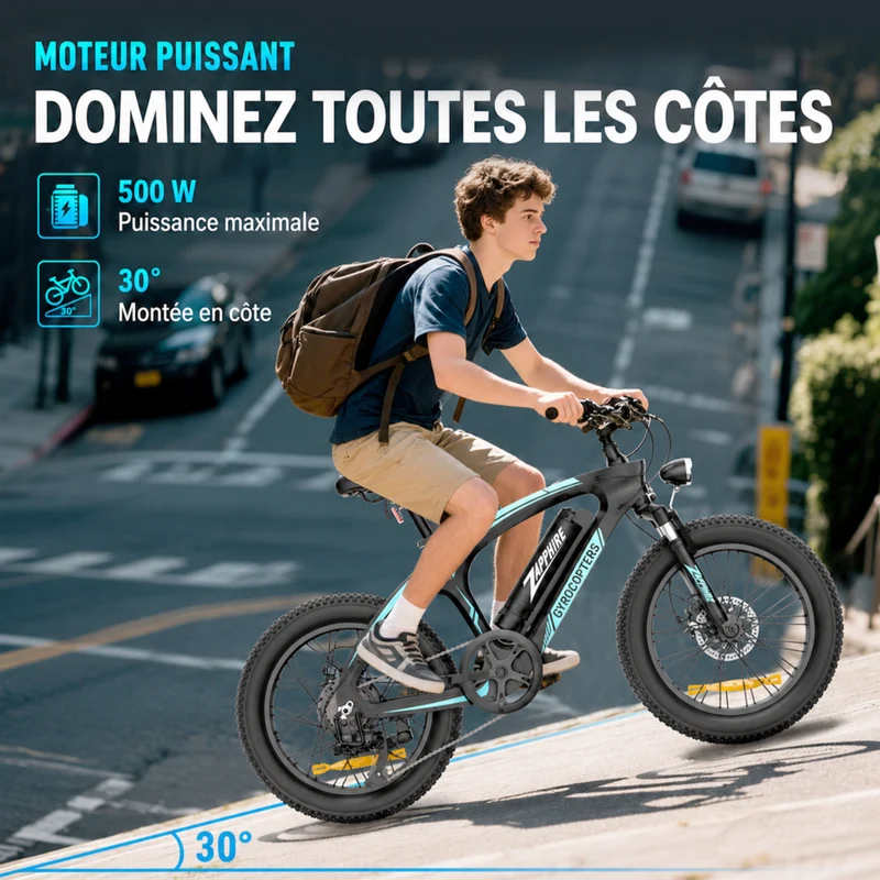 Gyrocopters - Vélo électrique pour adultes Zapphire - Vitesse 32 km/h - Autonomie (assistance électrique) 91 km - Noir