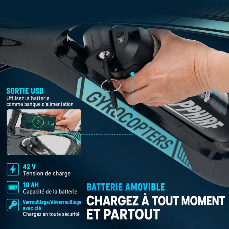 Gyrocopters - Vélo électrique pour adultes Zapphire - Vitesse 32 km/h - Autonomie (assistance électrique) 91 km - Noir