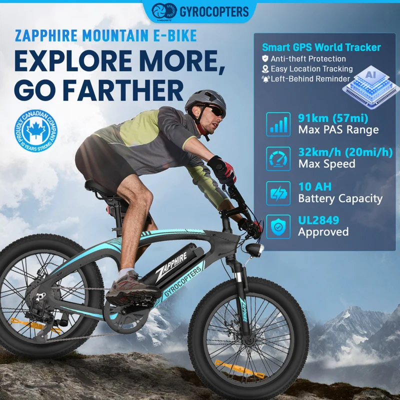 Gyrocopters Zapphire Electric Bike for Adults - Speed 32 kmph - PAS Range 91 km - Black