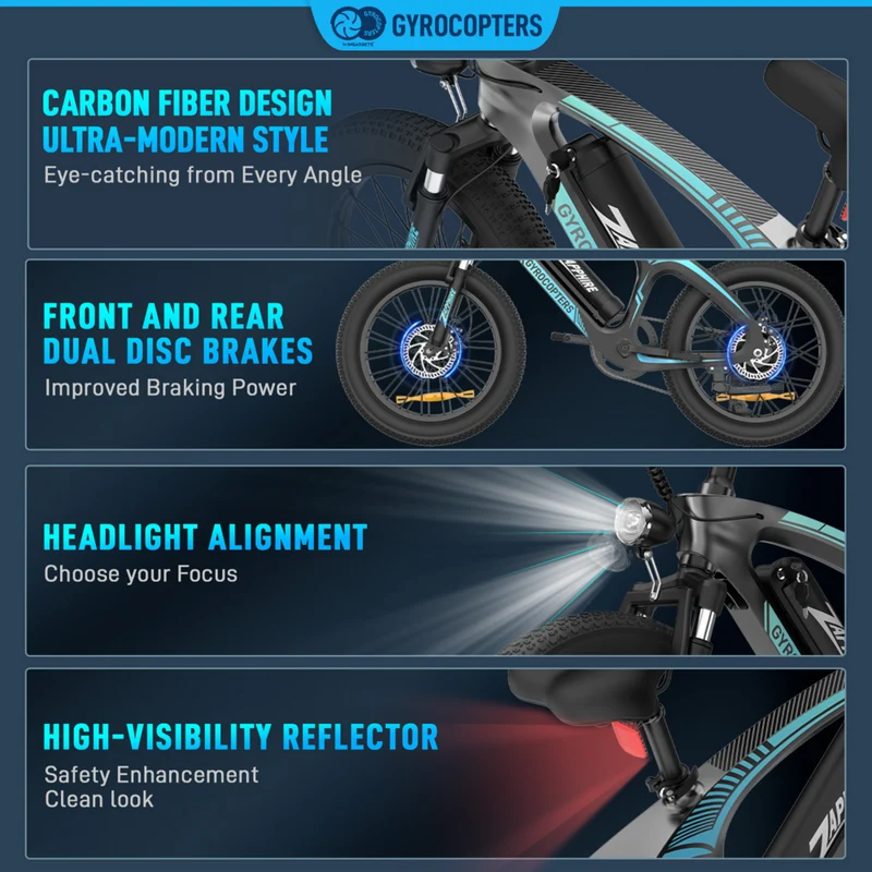Gyrocopters Zapphire Electric Bike for Adults - Speed 32 kmph - PAS Range 91 km - Black