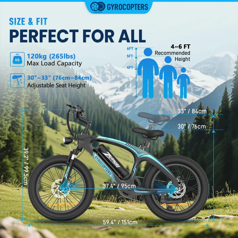Gyrocopters Zapphire Electric Bike for Adults - Speed 32 kmph - PAS Range 91 km - Black